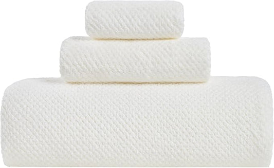 Large Bath Towels Set 30x60 Inches Super Soft Absorbent Quick Dry Luxury Microfiber Shower Towels for Bathroom -White, Pack of 3