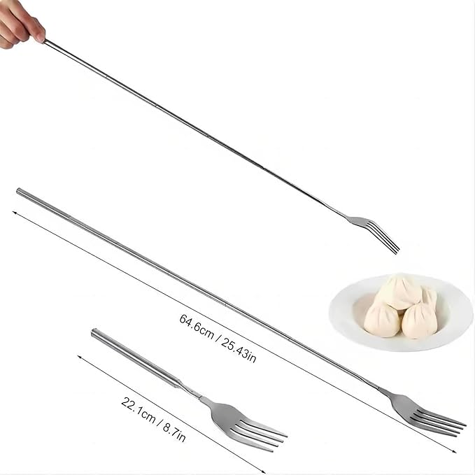 Stainless Steel Extendable Fork - Telescopic BBQ Fork, 25.4 inch (4 pcs) - Long Handle, Extends for Tableware Supplies