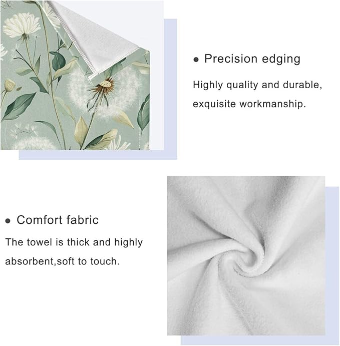Sage Green Dandelion722 Decorative Towels for Bathroom Bath Towel Sets Absorbent Microfiber Fancy Beach Towels Bathroom Towel Washcloth Sets