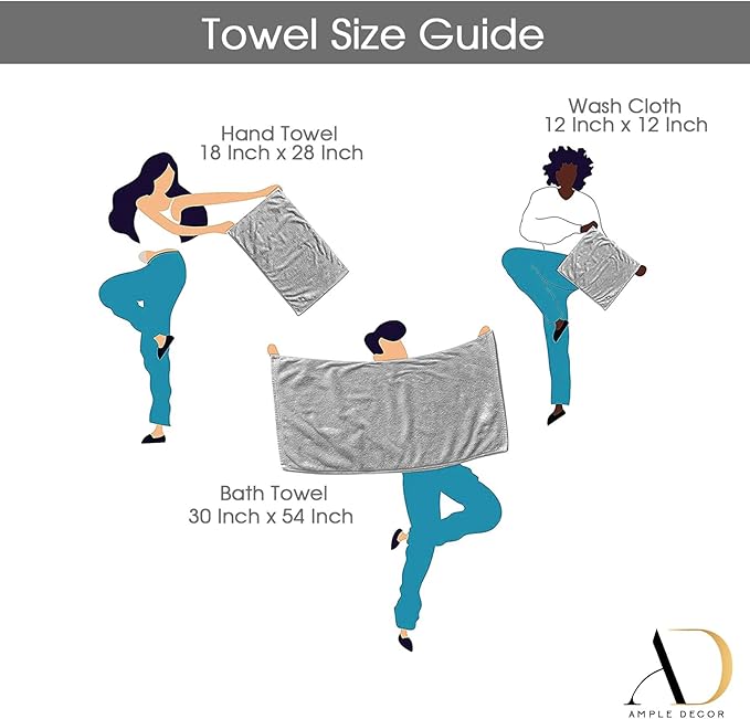 Ample Decor Bathroom Towel Set of 18-4 Hand Towel, 4 Bath Towel, 10 Wash Cloths - Oeko Tex Certified 600 GSM 100% Cotton - High Absorbency Quick Drying, Ideal for Gifting - Grey