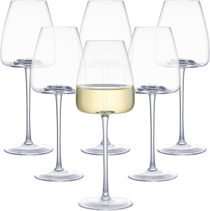 White Wine Glasses Set of 6, 15oz Crystal Wine Glasses for Red, White Wine, Long Stem Crystal Glasses with Unique Bottom Design, 440ml