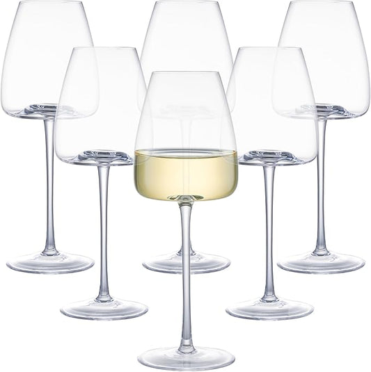 White Wine Glasses Set of 6, 15oz Crystal Wine Glasses for Red, White Wine, Long Stem Crystal Glasses with Unique Bottom Design, 440ml