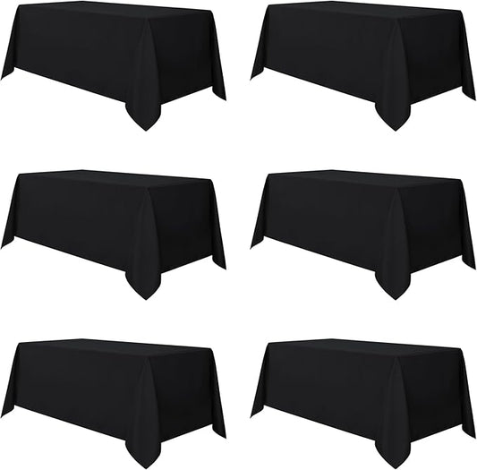 sancua 6 Pack Black Tablecloth 90 x 156 Inch - Rectangle Table Cloth for 8 Feet Tables Stain and Wrinkle Resistant Washable Polyester Table Cover for Dining Wedding Banquet Party Buffet Restaurant