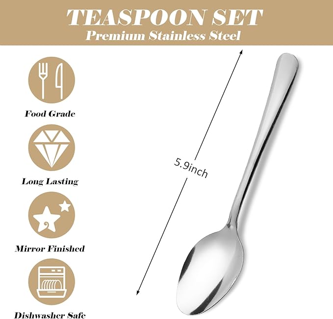 120 PCS Teaspoons Set - Windsor Stainless Steel Tea Spoons 5.9 Inch with Dishwasher Safe Small Spoons,Metal Dessert Spoon,Dinner Spoon Silverware for Home,Kitchen or Restaurant