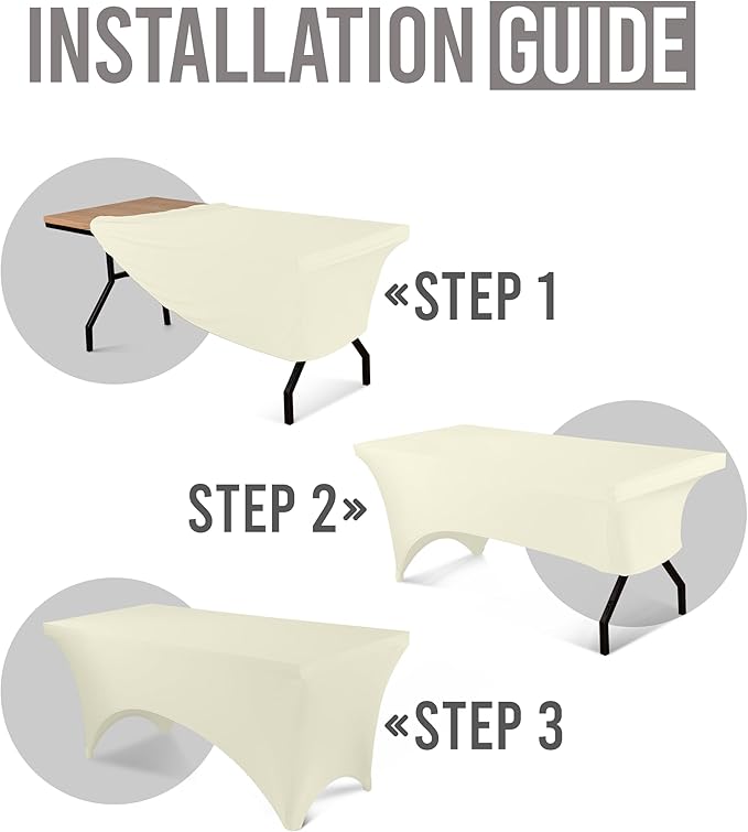 Utopia Kitchen 6FT Spandex Tablecloth [1 Pack, Ivory] 200 GSM Stretch, Fitted, Washable and Wrinkle Resistant Table Cloth Rectangle Cover for Trade Shows, Wedding, Parties [72Lx30Wx30H Inch]