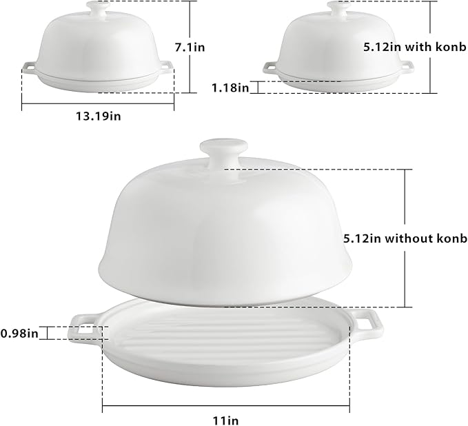 Sweejar Ceramic Bread Oven with Lid, Large Sourdough Bread Baking Pan with Handle, 5QT Porcelain Round Bread Cloche For Baking, Cooking, Roasting (White)