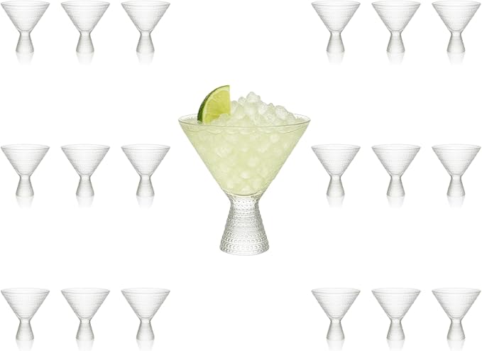 LEMONSODA Hobnail Pink/Clear Martini Glasses Vintage Cocktail Glasses (9oz) for Martini, Cocktail, Margarita, Cosmopolitan, Manhattan (2260) (Clear, Set of 18)