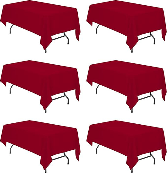 BRILLMAX 6 Pack Burgundy Tablecloths for 6 Foot Rectangle Tables 60 x 102 Inch - 6ft Rectangular Bulk Linen Polyester Fabric Washable Cloth Cover for Wedding Reception Banquet Birthday Party