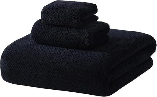 30x60 Inches Extra Large Bath Towels Set Super Soft Absorbent Luxury Microfiber Towels for Bathroom (Black,3PCS)