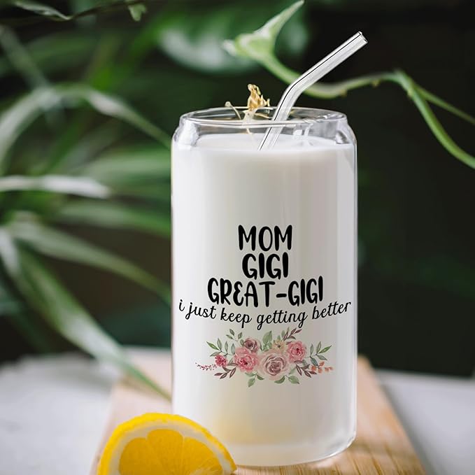 Christmas Grandma Gifts For Mom Gigi Great Gigi Glass Coffee Cup With Lid And Straws 14oz - christmas Glass Cup gifts For Grandmother