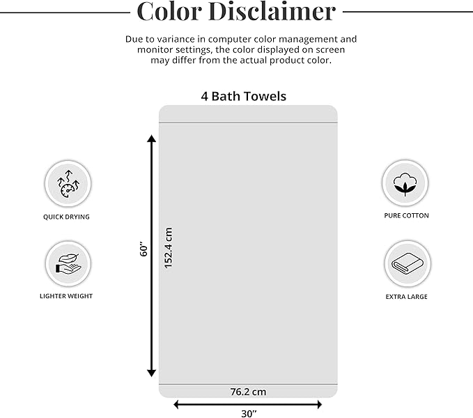 Tens Towels Pack of 4 Extra Large Bath Towels 30 x 60 Inches, 100% Cotton, Larger & Lighter Weight, Quicker to Dry, Super Soft and Absorbent, Perfect for Bathroom, Brown