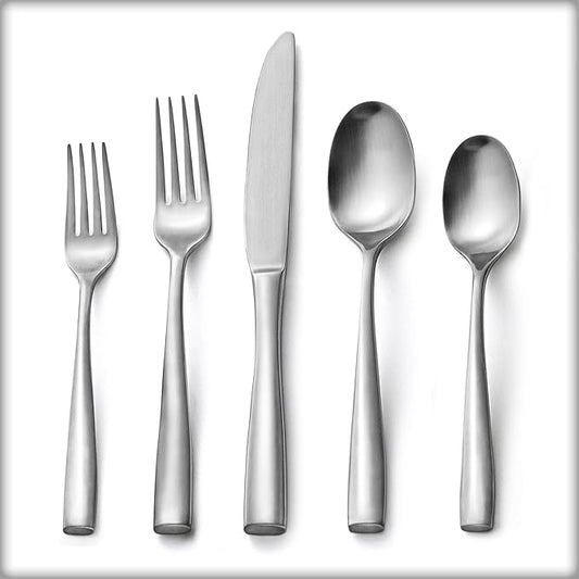 HIKAA 20-Piece Silverware Set for 4, Heavy Duty Stainless Steel Flatware Cutlery Set For Home Kitchen Restaurant Hotel, Kitchen Utensils Set, Matte Satin, Dishwasher Safe
