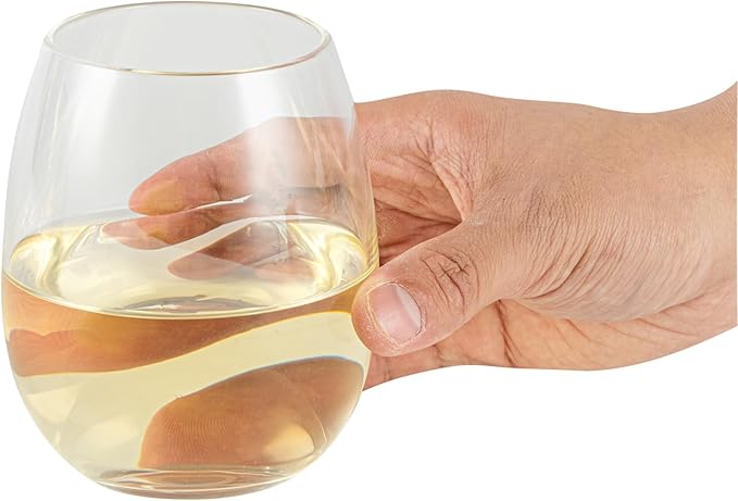 Restaurantware-Vetri 15 Ounce Wine Glasses, 24 Dishwashable Stemless Wine Glasses - No Lead, Durable, Clear Glass Cups, For Home, Bar, Or Restaurant, Serve Merlot, Chardonnay, Or Bordeaux