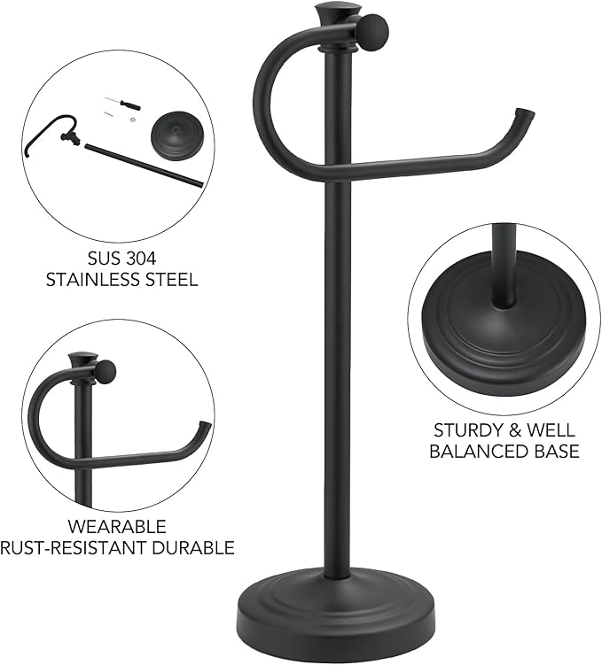 BESy 17 Inch Matte Black Stand Towel Bar Hanger Hand Towel Bar Bathroom Vanity Countertop Towel Holder Free Standing Stainless Steel Towel Ring Hardware Accessories Towel Rack