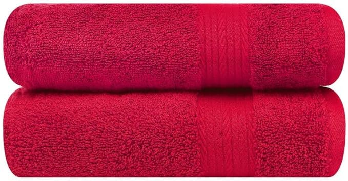 Ample Decor Bathroom Hand Towel 18 X 28 Inch 600 GSM 100% Cotton, Premium Soft Absorbent - 2 Pcs - Red