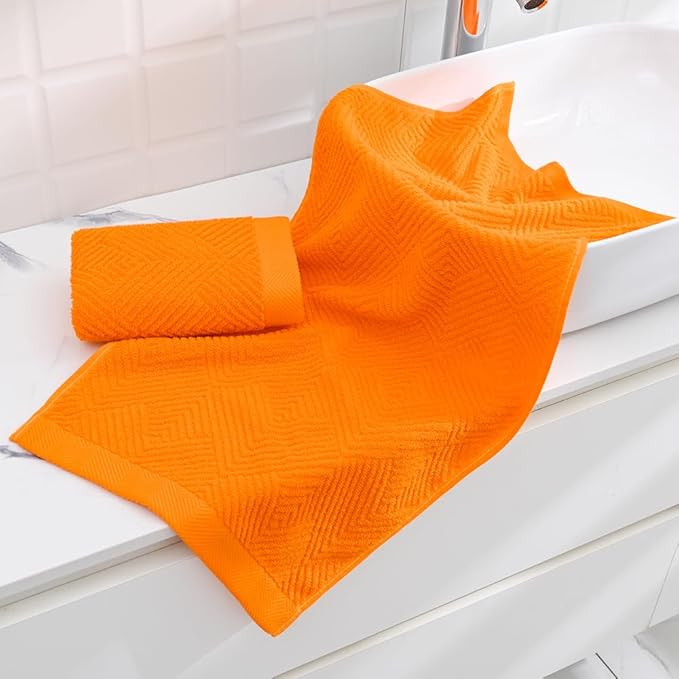sense gnosis Super Soft Orange Hand Towels Terry Striped Weave Pattern Ultra Absorbent 100% Cotton Hand Towel for Bathroom Home Decorations 13 X 29 Inch, 2 Pieces