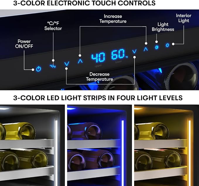 Zephyr Presrv 24" Wine Fridge Dual Zone Under Counter - Countertop Mini Wine Cooler Cellars Small Cabinet Wine Refrigerator Home Bar Chiller Freestanding with Glass Door, 45 Bottles 750ml