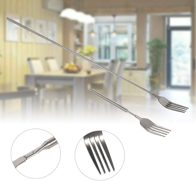 Extendable Fork,8.7 to 25.4 Inch Expandable fork prank,Expandable fork,Telescopic BBQ Fork, Stainless Steel, Extendable Handle,Long Dinner Fruit Dessert Cutlery (3 Pcs)