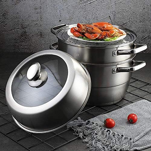 Stainless Steel Steamer Pot Thick-bottomed, 3 Tier Food Steamer for Cooking, Large Metal Steam Cooker, Work for Induction and Stove, Suitable for Tamale, Vegetable, Dumpling and Seafood