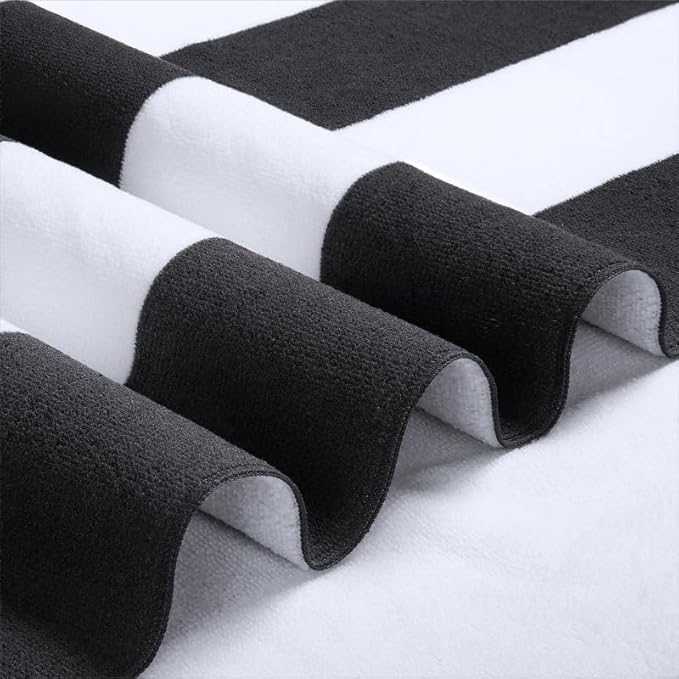 WILFA Extra Large Beach Towel - Oversized Mircofiber Beach Towel 40'' x 70'', XL Striped Lightweight Pool Towel, Big Cabana Swim Travel Towel for Adults Mens Women,Black