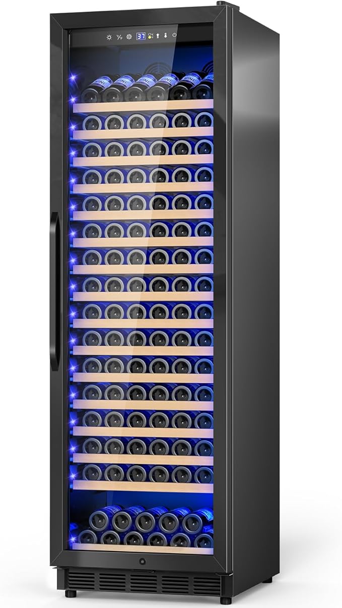 Wine Cooler-Wine Refrigerator 24 Inch Wide Large Freestanding/Built in Wine Fridge for 176 Bottles with Safety Lock Cellar Chiller Low Noise, Fast Cooling, Black