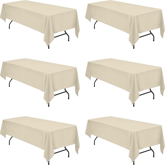 BRILLMAX 6 Pack Beige Tablecloths for 8 Foot Rectangle Tables 60 x 126 Inch - 8ft Rectangular Bulk Linen Polyester Fabric Washable Cloth Cover for Wedding Reception Banquet Birthday Party