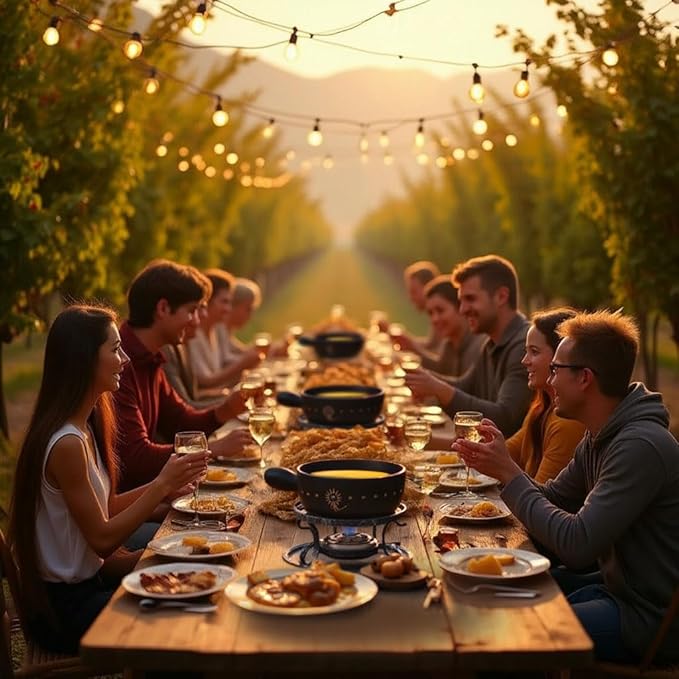 Artestia 2.11-Quart Swiss Fondue Pot Set for Cheese, Chocolate Melting Pot with 6 Fondue Forks and Swiss Vintage Pattern, Perfect for 6 People, 10 Piece (AR-83007)