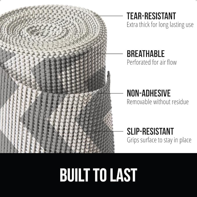 GORILLA GRIP powerGRIP Drawer Shelf and Cabinet Liner, Thick Strong Hold, Non-Adhesive Liners Protect Kitchen Cabinets and Cupboard, Bathroom Drawers, Easy Install, Breathable Mat, 12" x30', Chevron