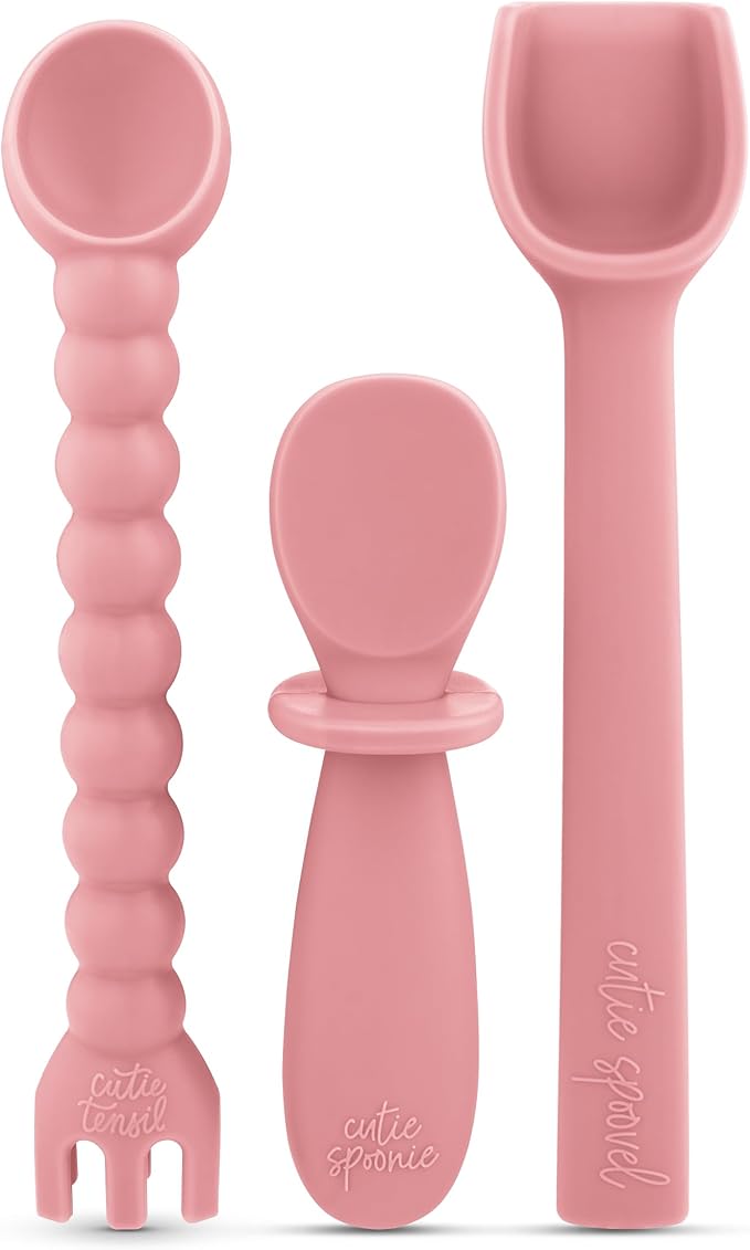 Ryan & Rose Ultimate Baby Utensil Set of 3 Silicone Baby Spoons Silicone feeding set for baby led weaning, self feeding 6 months, toddler utensils (Rose)