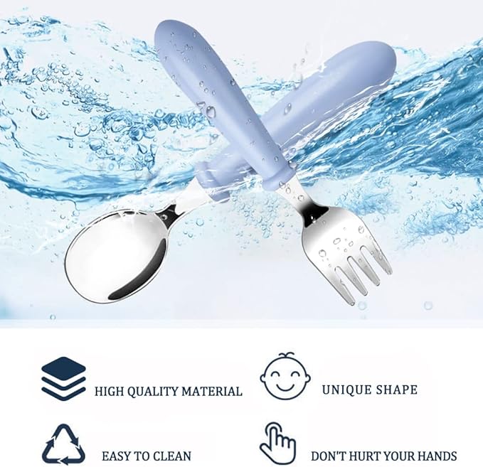 Pimoys 6 Pieces Toddler Utensils Kids Silverware Baby Forks and Spoons Set, Stainless Steel Childrens Safe Flatware Metal Kids Cutlery Set with Round Handle, Dishwasher Safe