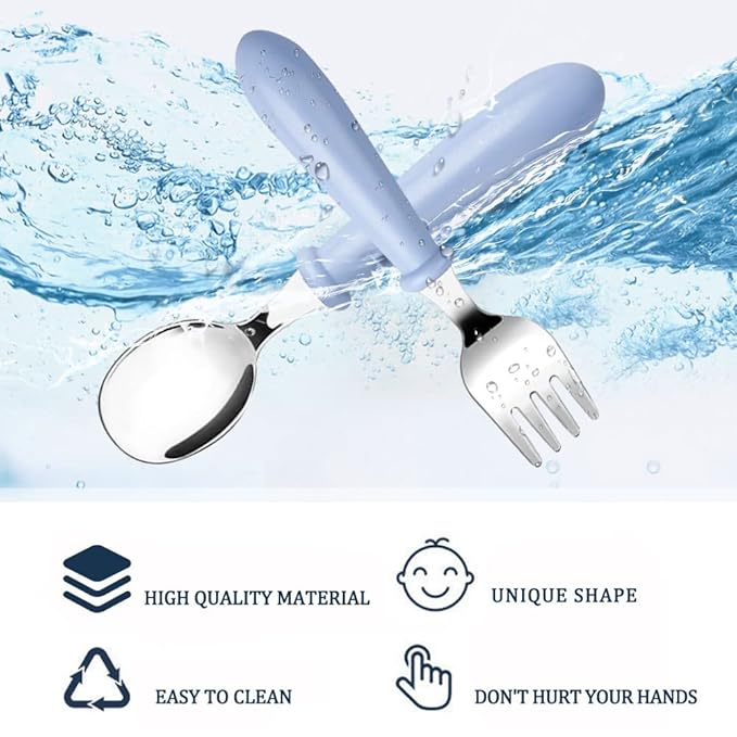 Pimoys 6 Pieces Toddler Spoons Baby Spoons for Self-Feeding, Stainless Steel Kids Spoons with Round Handle Metal Toddler Utensils Children's Silverware Set BPA Free, Dishwasher Safe