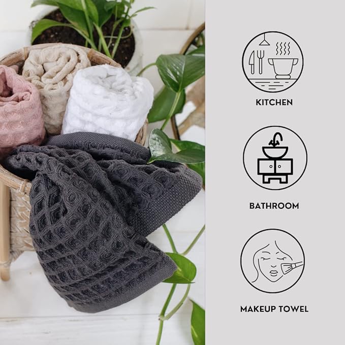 sea me at home Waffle Washcloths Set, 100% Turkish Cotton (Charcoal)