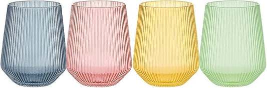 40 count Origami Ripple Unbreakable Stemless Plastic Wine Champagne Whiskey Glasses Elegant Durable Disposable Indoor Outdoor Ideal for Home, Bars, Wedding, Ribbed 12 Ounce Cups (Color Collection)