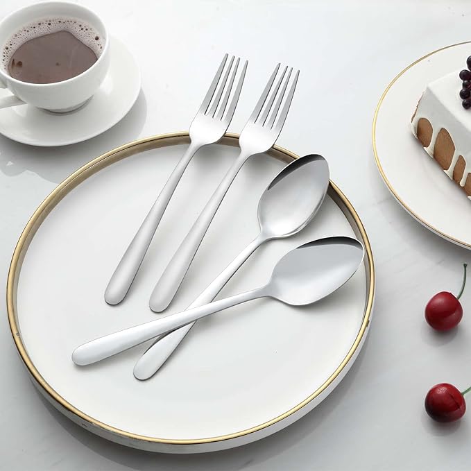 24 Pcs Forks and Spoons Silverware Set, Food Grade Stainless Steel Flatware Cutlery Set for Home, Kitchen and Restaurant, 12 Dinner Forks and Dinner Spoons, Mirror Polished & Dishwasher Safe