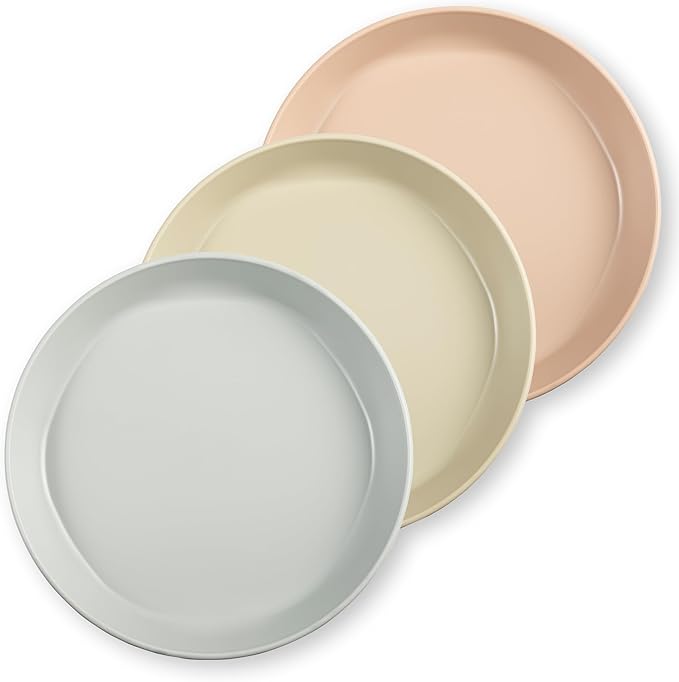 Tiny Twinkle Tableware 3 Pack Dish Set- BPA-Free Cups, Plates and Bowls Sets for Kids and Toddlers - Polypropylene Plastic Dinnerware Set (Plates - Grey, Pistachio, Tan)