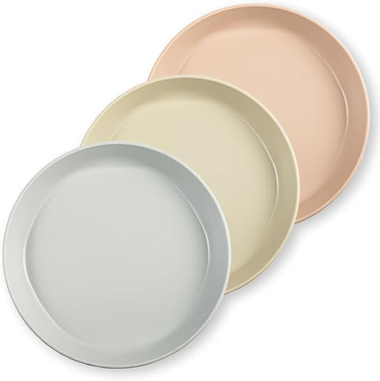 Tiny Twinkle Tableware 3 Pack Dish Set- BPA-Free Cups, Plates and Bowls Sets for Kids and Toddlers - Polypropylene Plastic Dinnerware Set (Plates - Grey, Pistachio, Tan)