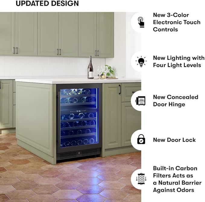 Zephyr Presrv 24" Wine Fridge Dual Zone Under Counter - Countertop Mini Wine Cooler Cellars Small Cabinet Wine Refrigerator Home Bar Chiller Freestanding with Glass Door Black, 45 Bottles 750ml