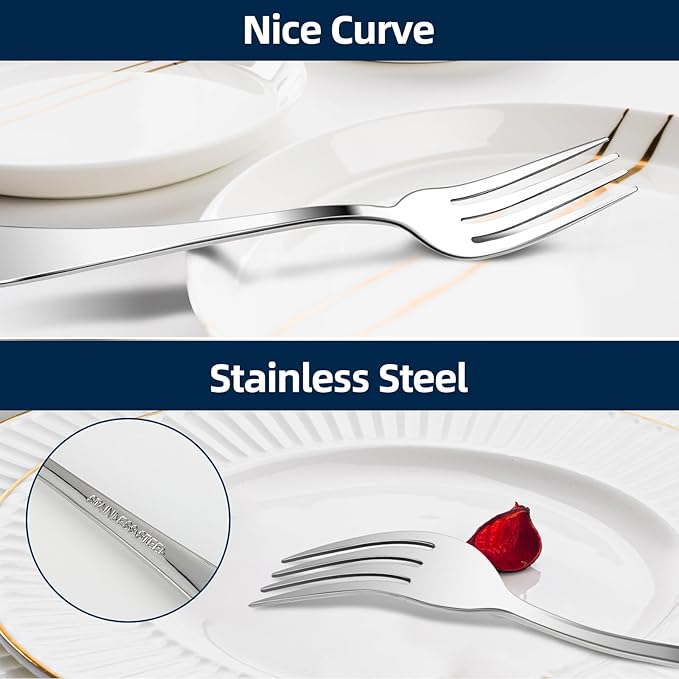 12 Piece Dinner Forks, 8 Inch, Top Food Grade Extra-Fine Stainless Steel Silverware Forks，Silverware Set, Dishwasher Safe （Silver)