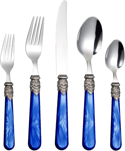 20 Pieces 18/10 Stainless Steel Elegant Silverware Set for 4,Vintage Flatware Set,Dishwasher Safe (20, Deep Blue)