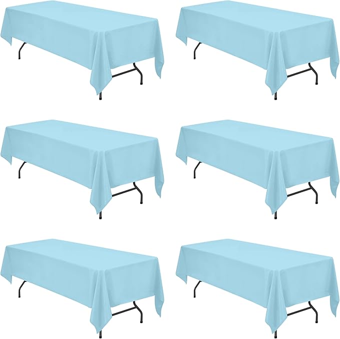 BRILLMAX 6 Pack Light Blue Tablecloths for 8 Foot Rectangle Tables 60 x 126 Inch - 8ft Rectangular Bulk Linen Polyester Fabric Washable Cloth Cover for Wedding Reception Banquet Birthday Party