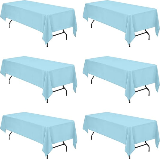 BRILLMAX 6 Pack Light Blue Tablecloths for 8 Foot Rectangle Tables 60 x 126 Inch - 8ft Rectangular Bulk Linen Polyester Fabric Washable Cloth Cover for Wedding Reception Banquet Birthday Party