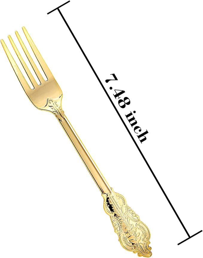 N9R 100PCS Gold Plastic Forks, 7.48inch Disposable Gold Plastic Silverware, Heavy Duty Plastic Forks for Parties, Weddings and Events