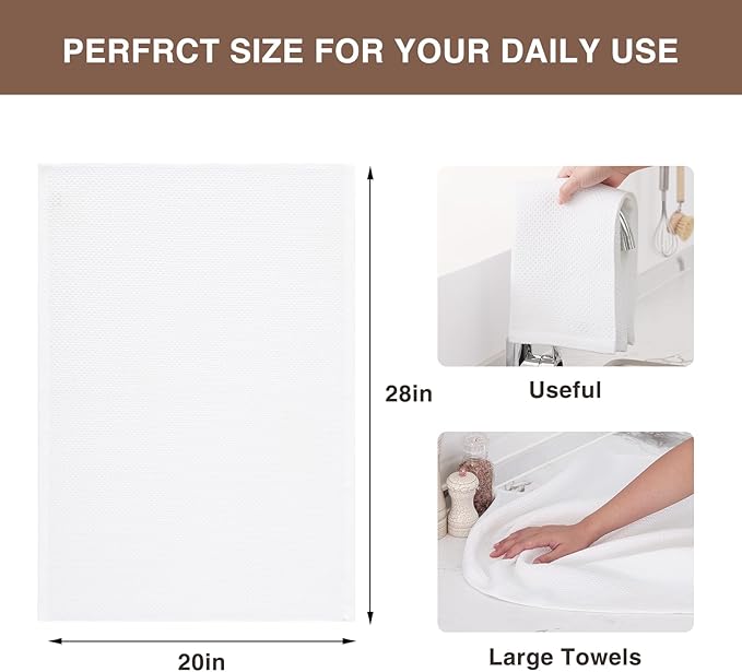 Homaxy 100% Cotton Waffle Weave Kitchen Dish Towels, Ultra Soft Absorbent Quick Drying Cleaning Towel, 20x28 Inches, 8-Pack, White
