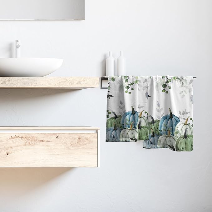 Imiss Autumn Leaves Hand Towels 14.4 x 28.3 Inch Set of 2 Blue Pumpkin Fall Thanksgiving Bathroom Towel Soft Absorbent Tea Towel Drying Baking Towels for Kitchen Hotel Spa Gym