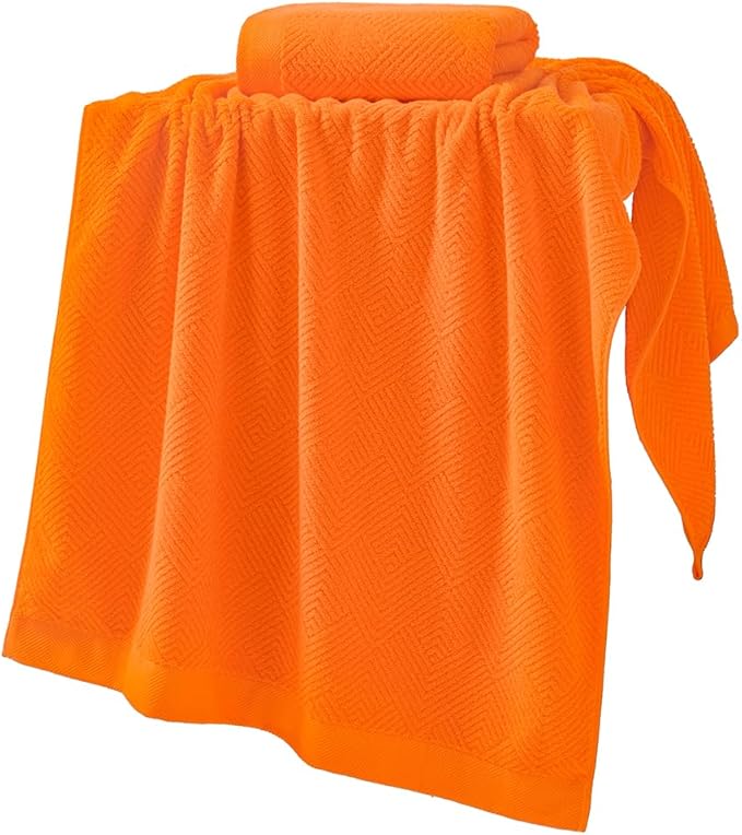 sense gnosis Super Soft Orange Bath Towels Terry Striped Weave Pattern Ultra Absorbent 100% Cotton Towel for Bathroom(27 X 55 Inch), 2 Pieces