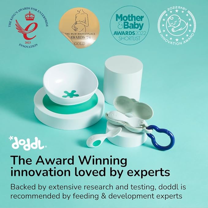 Doddl Baby Spoon and Fork, Cutlery Set for Babies 6+ Months, Learn to Self-Feed. Helps Weaning (Aqua)