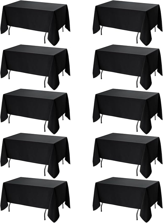 10-Pack Black Tablecloths for Rectangle Tables, 60 x 120 Inches, Stain-Resistant Polyester Fabric for 6 Foot Tables - Washable Table Covers for Weddings, Banquets, Birthday Parties, Events