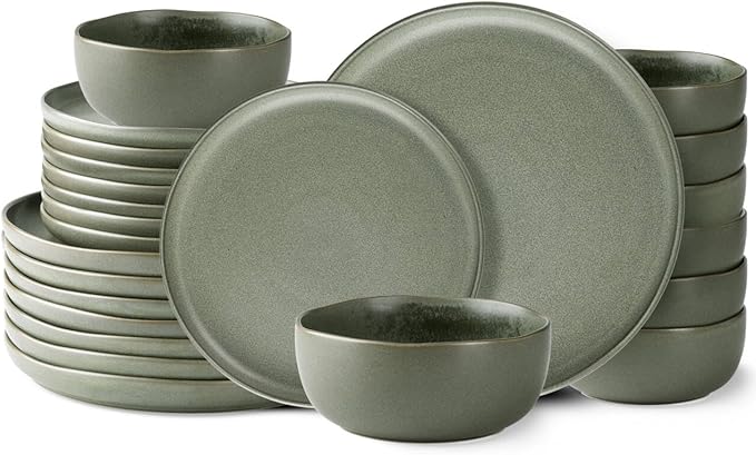 AmorArc Dinnerware Sets, Wavy Rim Plates and Bowls Sets,Highly Chip and Crack Resistant | Dishwasher & Microwave & Oven Safe Dishes set, Service for 8 (24pc)