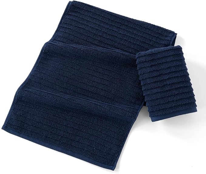 sense gnosis Navy Hand Towel Set of 2 Soft Stereoscopic Ladder Striped Design 100% Cotton Absorbent Luxury Decorative Towel for Bathroom 13 x 29 Inch