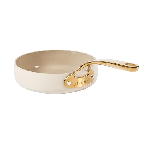 bloomhouse - Two Time Oprah's Favorite Things Winner - 8 Inch Heavy Duty Aluminum Premium PFA Free Ceramic Nonstick Saute/Deep Frying Pan Skillet - Almond Cream w/Gold Handle